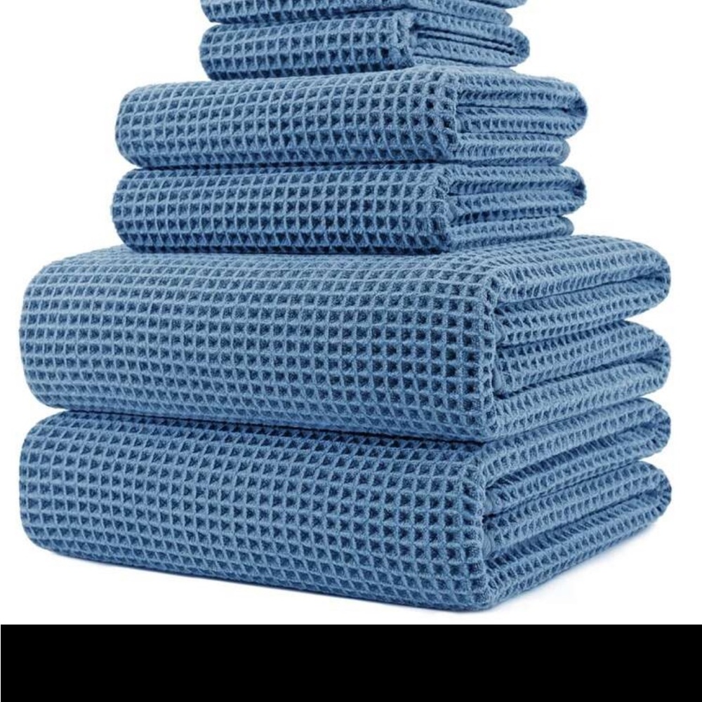 Waffle Weave Blue Bath Towel Set